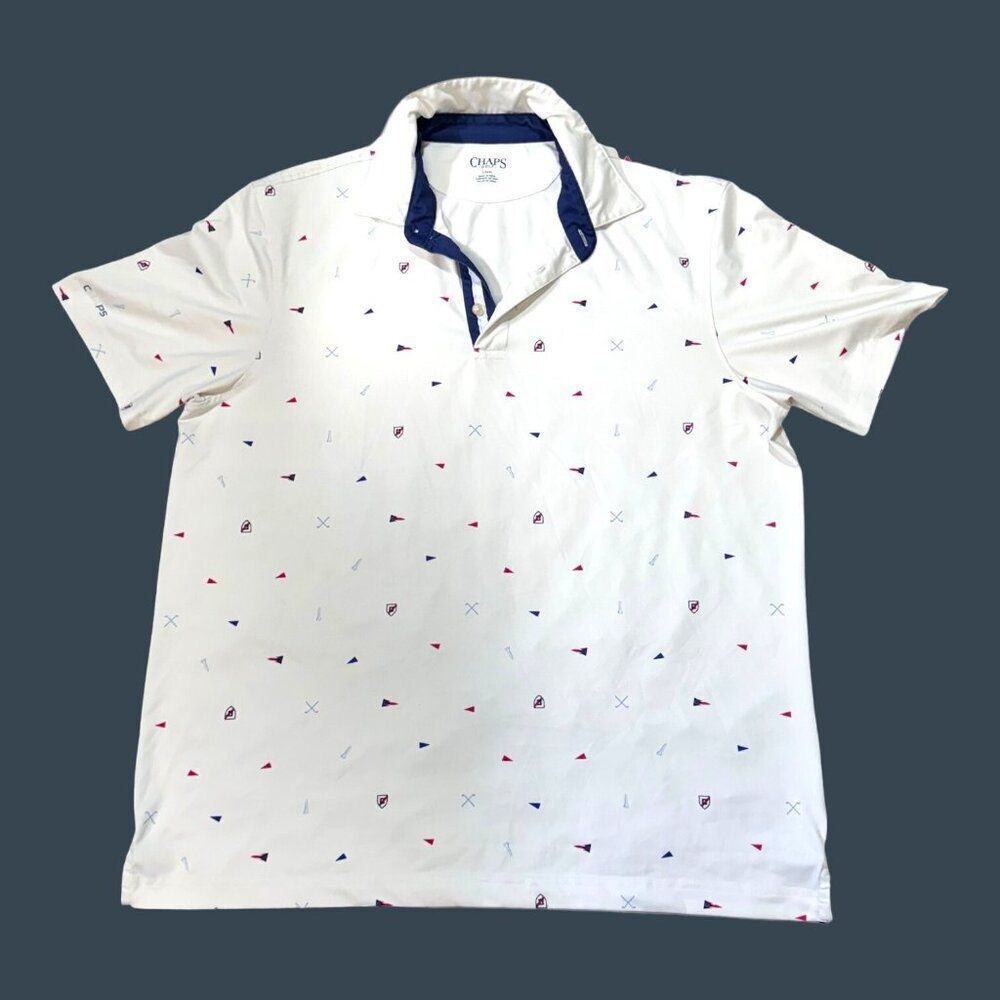 Chaps Nautical Flags Golf White Polo Shirt Mens L Club Room Flag Print Vacation